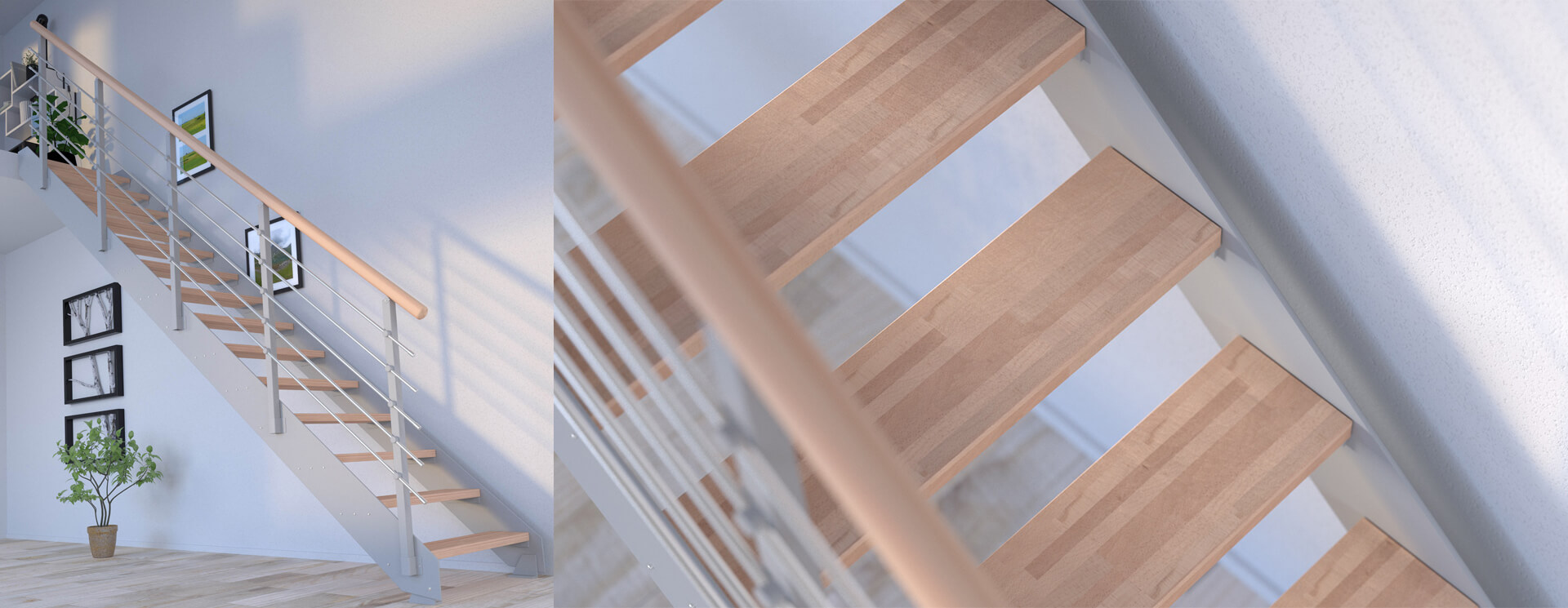 Metallwangentreppe, Treppe aus Metall und Holz, Designtreppe, Treppe aus Stahl