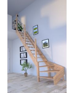 Raumspartreppe Rhodos Eiche in gewendelter Ausführung links - ohne Setzstufen - mit Holz-Edelstahl-Geländer