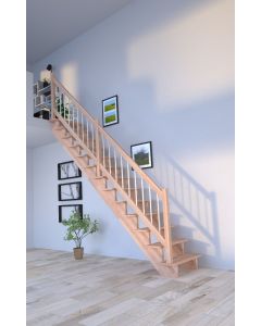 Massivholztreppe Lindos Buche in gerader Ausführung - ohne Setzstufen - mit Holz-Edelstahlgeländer links