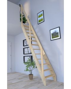 Raumspartreppe Fichte 2000/3000 mit Holzgeländer (1Querleiste) links