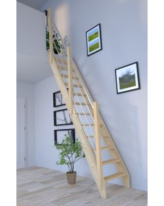 Raumspartreppe Fichte 3000 mit Holz-Edelstahlgeländer links