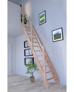 Raumspartreppe Buche 3000 mit Holz-Edelstahl-Geländer links