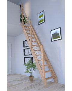 Raumspartreppe Eiche 3000 in gerader Ausführung - mit Holz-Holz-Design-Geländer links
