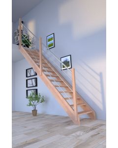 Massivholztreppe Mykonos Buche in gerader Ausführung - ohne Setzstufen - mit Holz-Edelstahlgeländer links