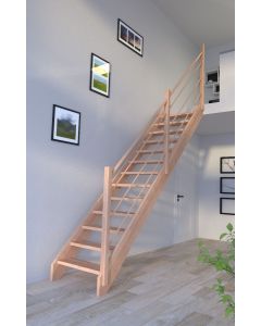 Massivholztreppe Mykonos Gerade ohne Setzstufen und Holz-Holz Design Geländer (Hier Rechts)