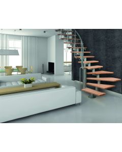 Mittelholmtreppe SEGMENT - Raumspartreppe aus Stahl mit Geländer inkl. Wandstützen - / befestigung