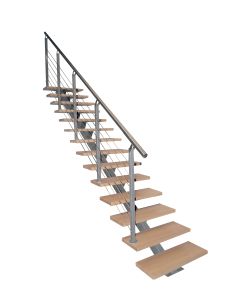 Mittelholmtreppe LINEO - Gerade Raumspartreppe aus Stahl grau/ schwarz / weiß - Breite 80 cm