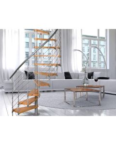 Spindeltreppe NOVO Typ 4 aus Stahl/Holz mit Geländer und Podest