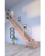 Massivholztreppe Lindos Buche in gewendelter Ausführung links - ohne Setzstufen - mit Holz-Edelstahlgeländer links