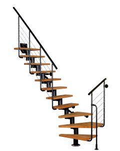 Mittelholmtreppe DIXI Plus - Raumspartreppe aus Stahl mit Geländer und rechteckigen Stufen