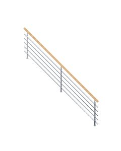 Treppengeländer Modell Lindos Gerade Eiche in Design-Edelstahl Ausführung mit Rechteckhandlauf