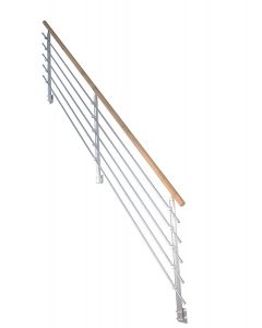 Treppengeländer Modell Mykonos Gerade Eiche in Design-Edelstahl Ausführung