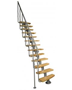 Mittelholmtreppe MINI Plus - Raumspartreppe aus Stahl mit Geländer mit abgeschrägten Stufen