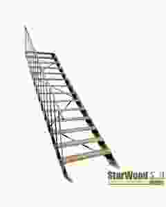 Metallwangentreppe Step Plus - Breite 80 cm - mit Geländer in Grau