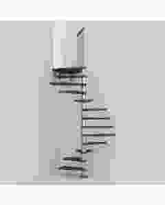 Spindeltreppe Cube in Chrom mit Stufen in Buche Dunkel