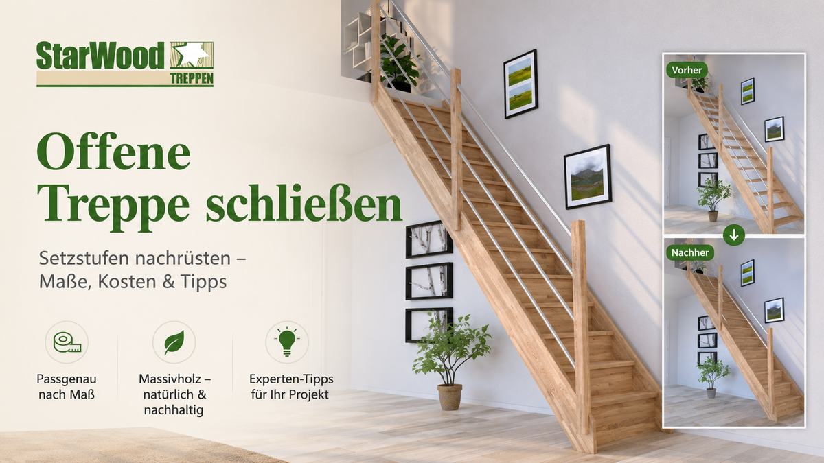 Offene Treppe schließen — so rüsten Sie Setzstufen aus Massivholz nach